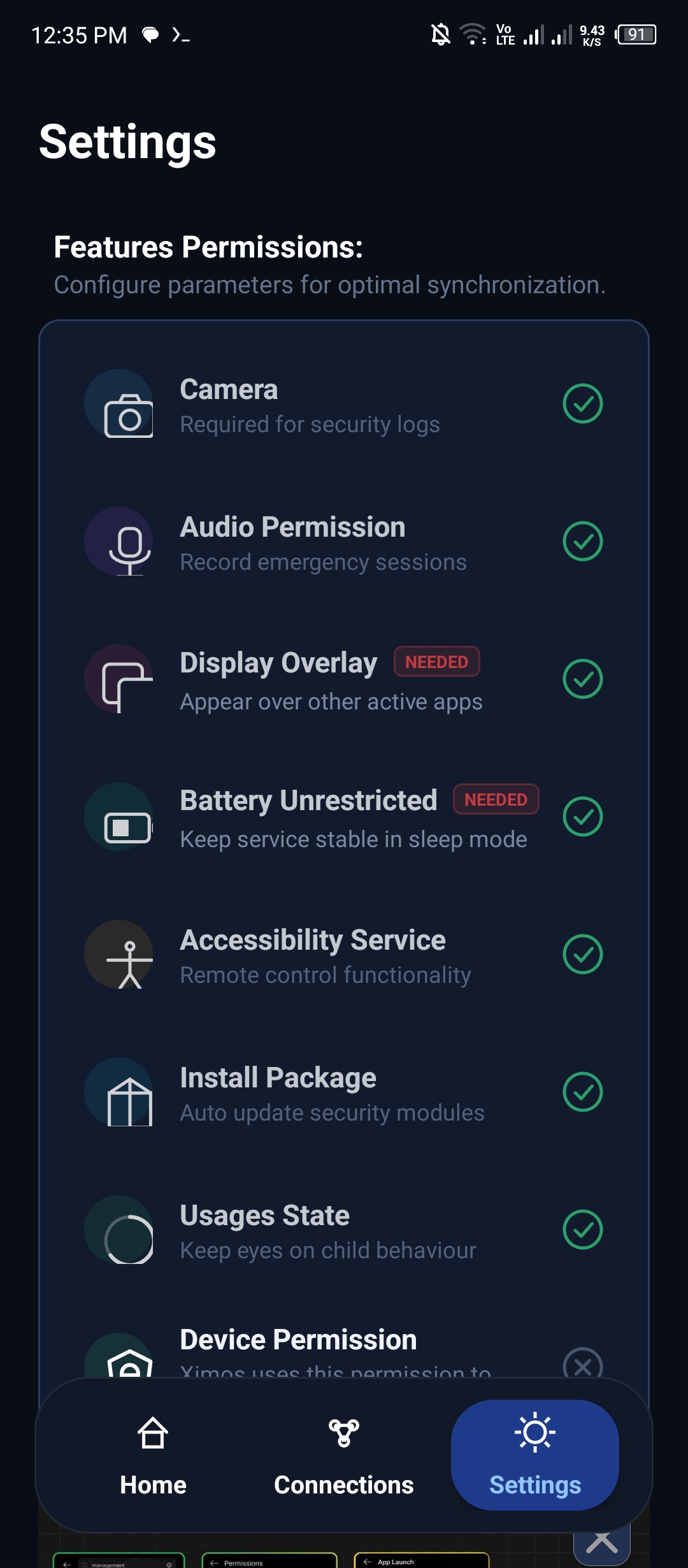 XimosKid Child App Permission Interface